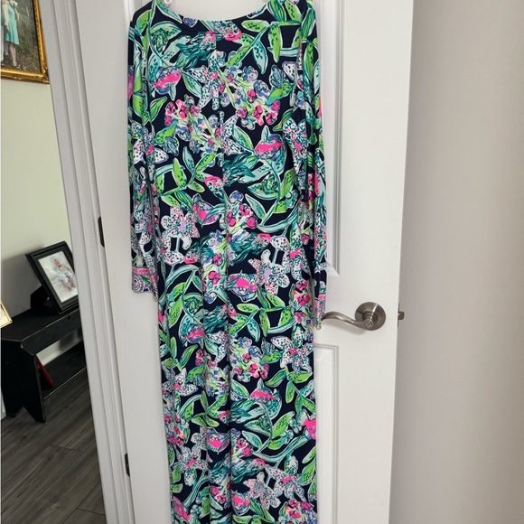 NEW NEW Lilly Pulitzer UPF 50+ FAYE MAXI DRESS Bright Navy Sway This Way - Picture 9 of 10
